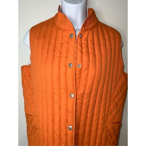 Women’s Orange Quilted Puff Button Vest - Picture 1 of 8